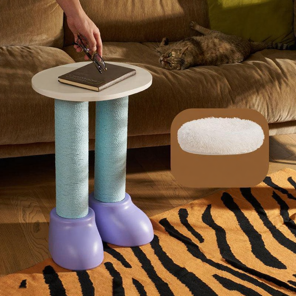 Catvera Multi-Function Cat Scratching Bed - Image 6|||PROMPT|||Cleaned image. Original analysis: Found 1 brand name embossed/printed on the purple base of the cat tree product