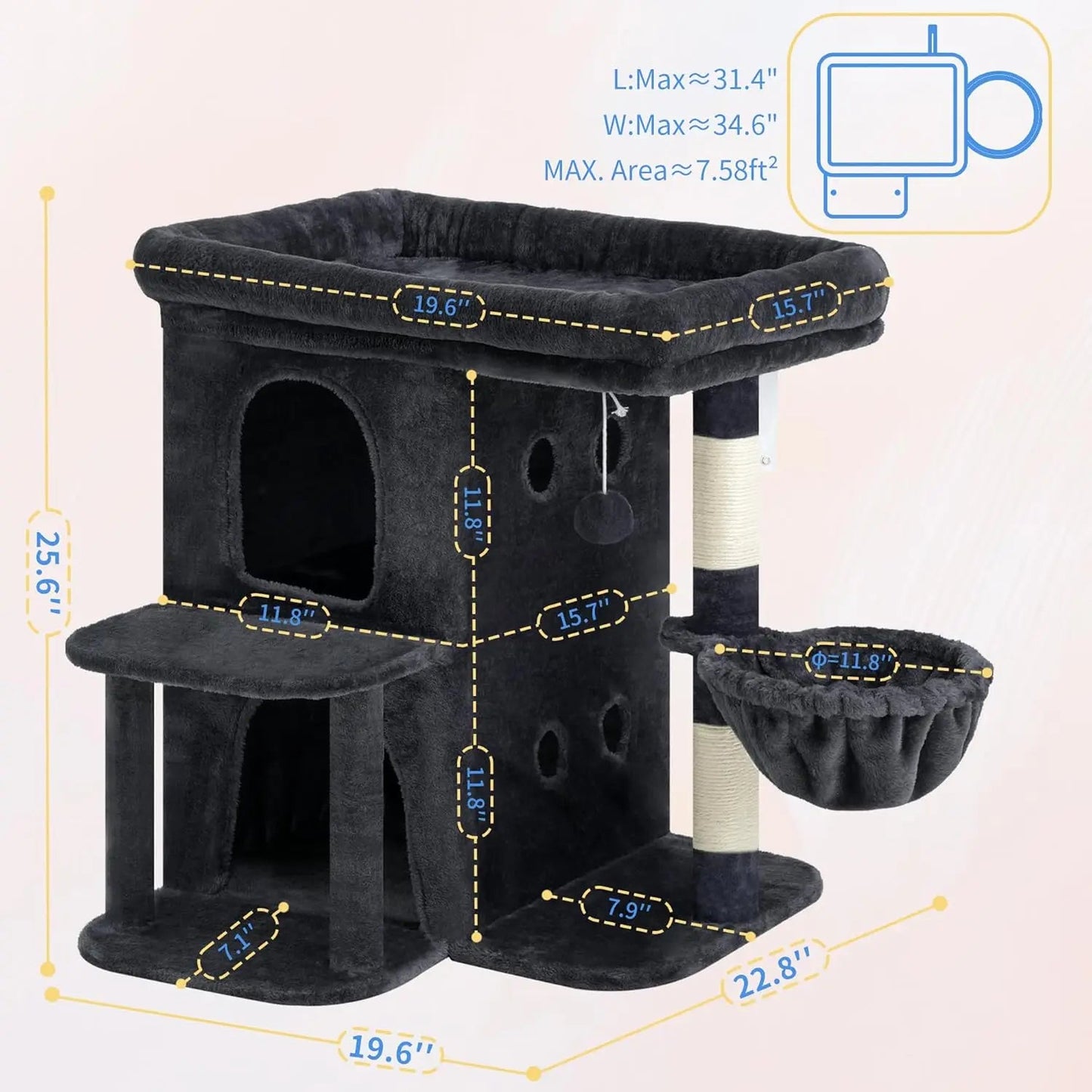 Catvera Multi-Level Cat Tree Tower - Image 4|||PROMPT|||Original clean product image
