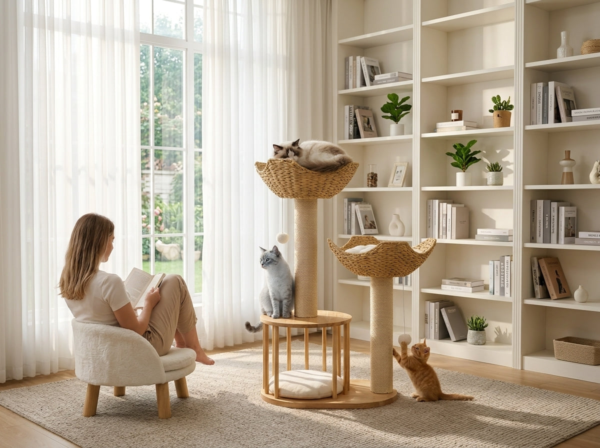 Catvera Multi-Level Natural Sisal Cat Tree - Perfect Height for Indoor Adventure