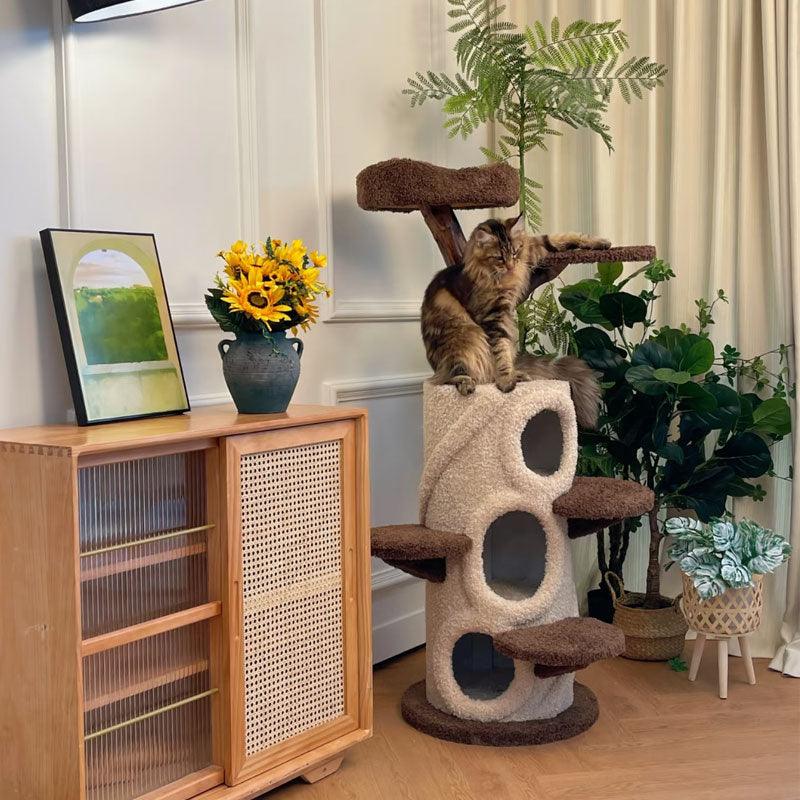 Catvera Multi-Level Wooden Cat Tree - Image 1|||PROMPT|||Original clean product image