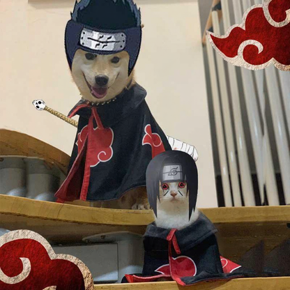 Catvera Naruto Anime Cat Cosplay Cape - Image 10|||PROMPT|||Cleaned image. Original analysis: Found 1 Japanese kanji logo/watermark on red cloud decoration (right side), and anime character branding elements integrated into the costume design