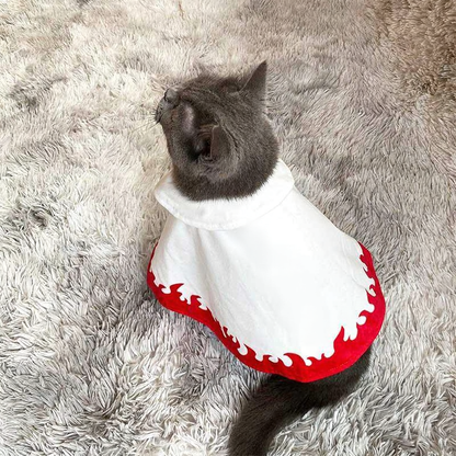 Catvera Naruto Anime Cat Cosplay Cape - Image 8|||PROMPT|||Cleaned image. Original analysis: Found Japanese characters/text printed on the pet garment (white and red fabric piece worn by the cat). The garment displays red kanji characters on both the white center panel and red trim sections.