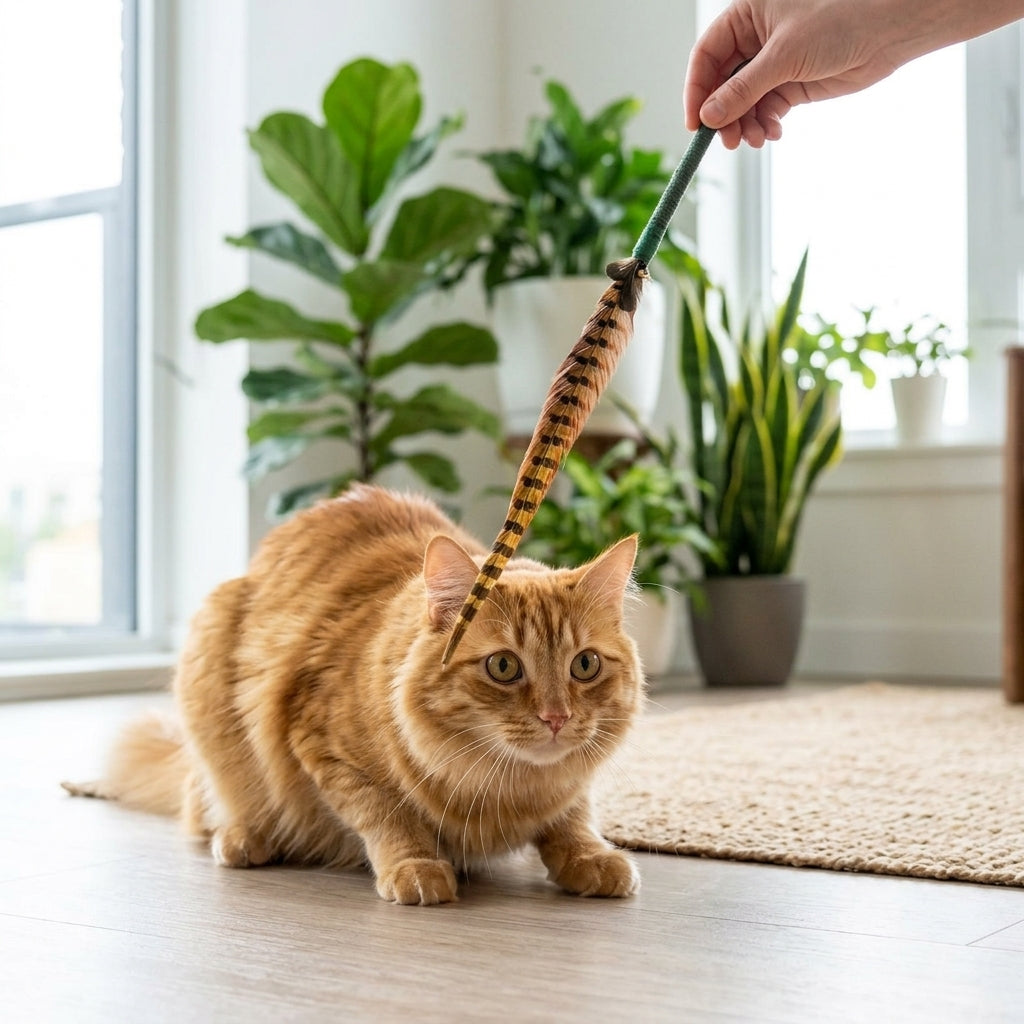 Catvera Natural Pheasant Feather Wand - Instinct-Driven Interactive Play