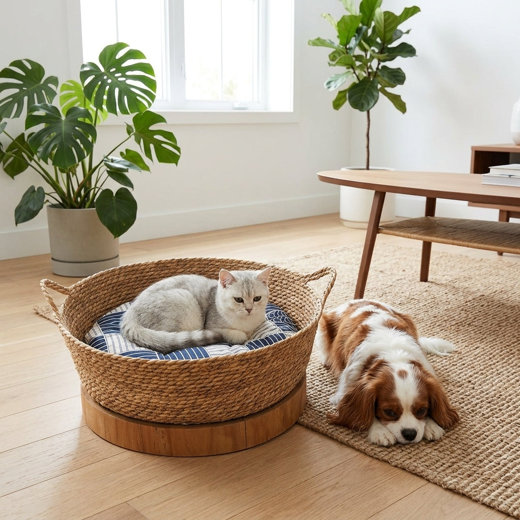 Catvera Natural Wicker Cat Bed - Multi-Pet Versatility