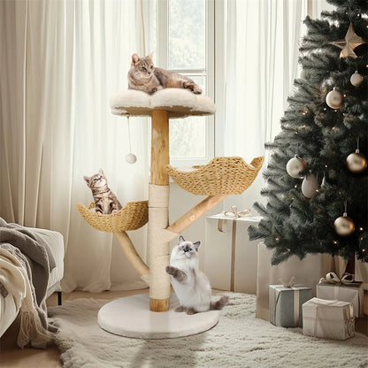 Catvera Natural Wood Cat Climbing Tree - Image 1|||PROMPT|||Original clean product image
