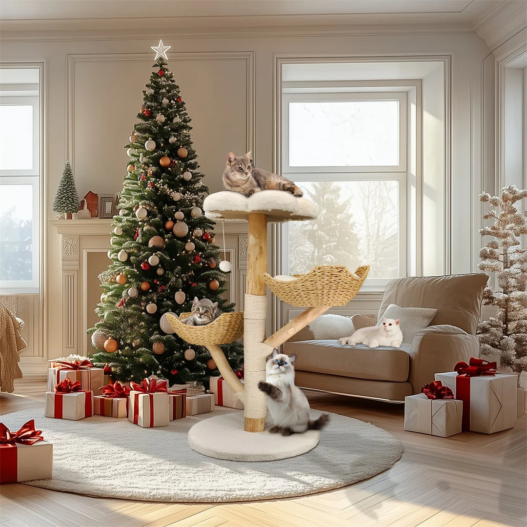Catvera Natural Wood Cat Climbing Tree - Image 4|||PROMPT|||Original clean product image