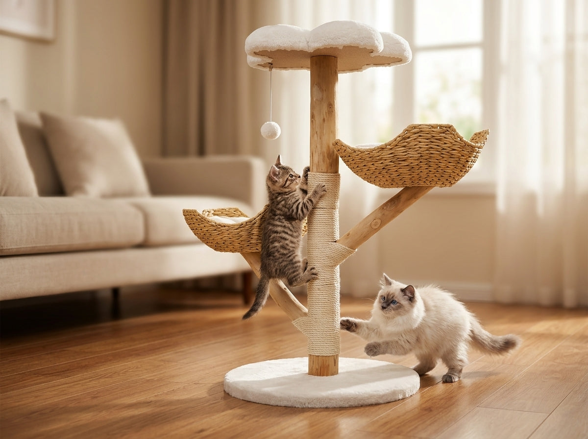 Catvera Natural Wood Cat Climbing Tree - Built to Survive the Most Playful Cats