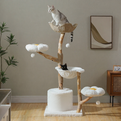 Catvera Natural Wood Flower Cat Tree - Image 2|||PROMPT|||Cleaned image. Original analysis: Found 1 calendar/date indicator with non-English or unclear branding in the bottom right area of the image