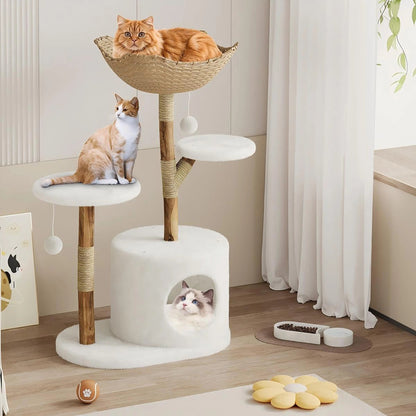 Catvera Natural Wood Multi-Level Cat Tree - Image 1|||PROMPT|||Original clean product image
