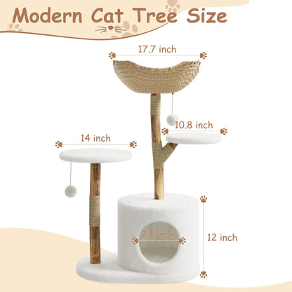 Catvera Natural Wood Multi-Level Cat Tree - Image 4|||PROMPT|||Original clean product image