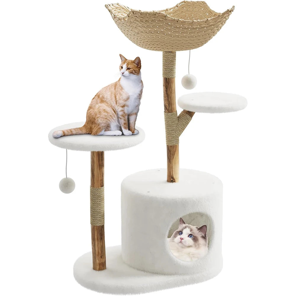 Catvera Natural Wood Multi-Level Cat Tree - Image 7|||PROMPT|||Original clean product image