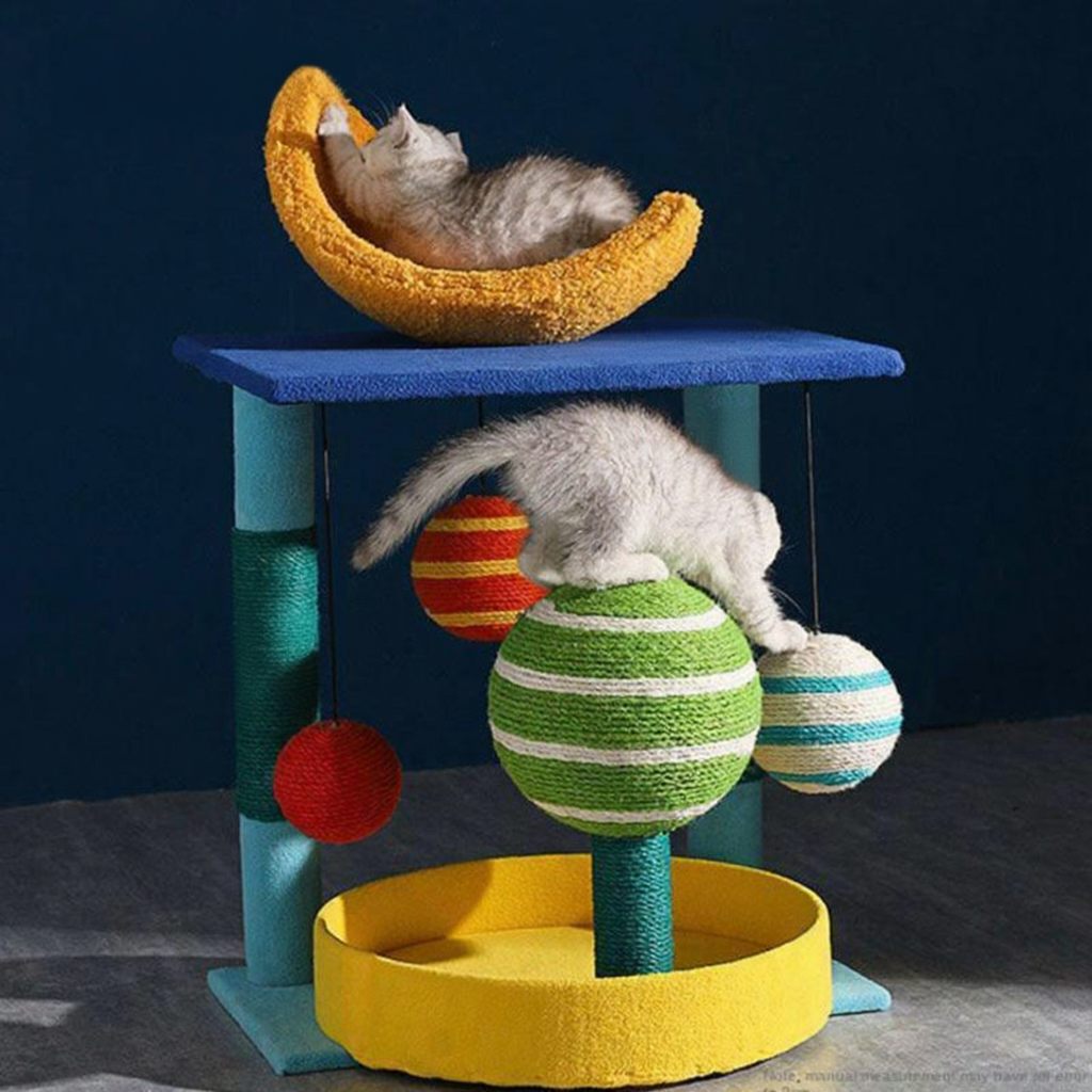 Catvera Planet Theme Cat Tree Tower - Image 5|||PROMPT|||Cleaned image. Original analysis: found 1 text watermark 'MEWCATS' in the top left corner of the image