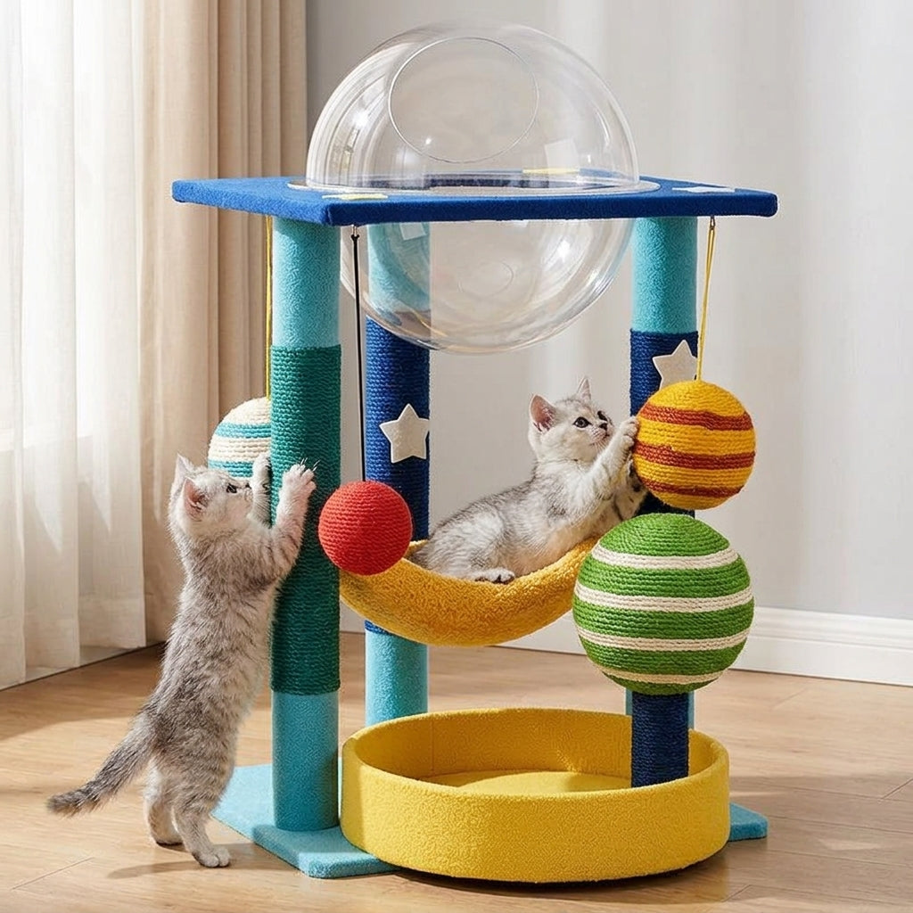 Catvera Planet Theme Cat Tree Tower - Interactive Play and Scratching Features