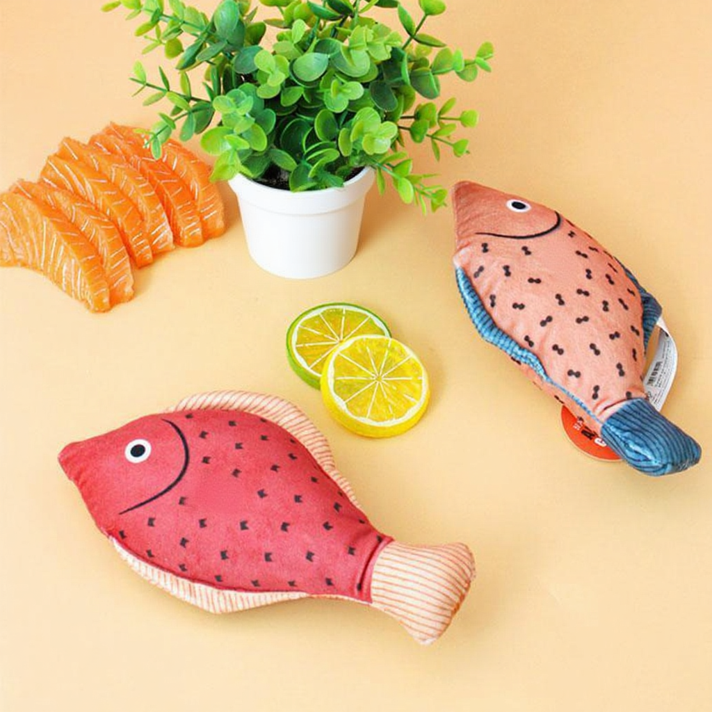 Catvera Plush Catnip Fish Toy - Image 12|||PROMPT|||Cleaned image. Original analysis: Found 1 brand name/logo on the potted plant in the center background
