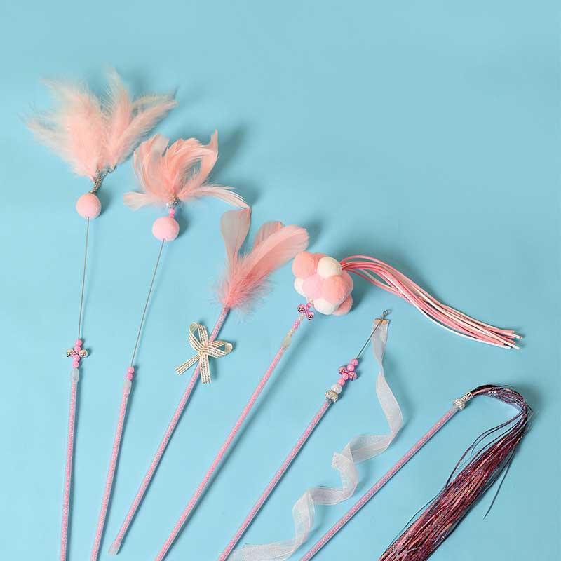 Catvera Plush Feather Teaser Wand Toy - Image 4|||PROMPT|||Original clean product image