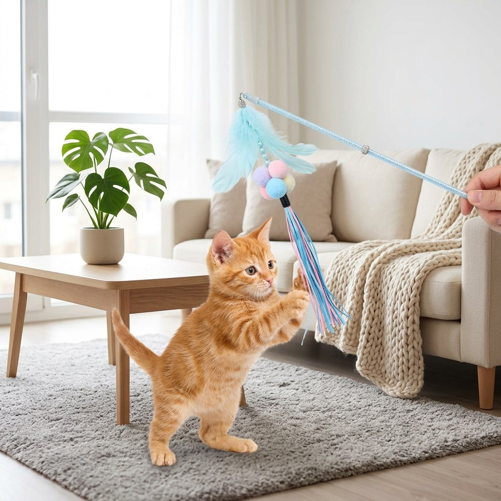 Catvera Plush Feather Teaser Wand Toy - Premium Interactive Design