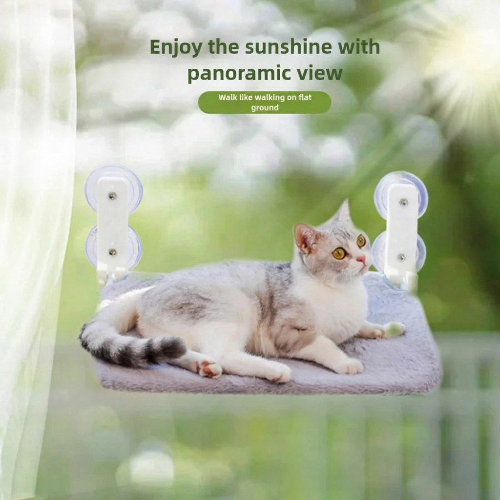 Catvera Plush Window Cat Hammock - Image 4|||PROMPT|||Cleaned image. Original analysis: Found 1 watermark (leaf logo in top right corner) and promotional text overlay at top