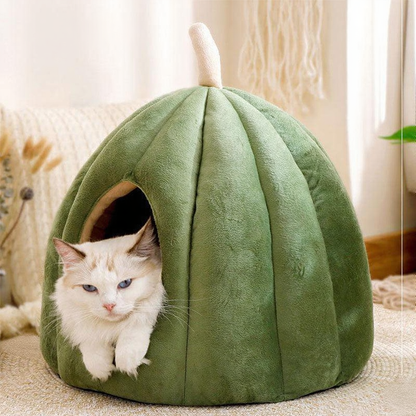 Catvera Pumpkin Cat Cave Bed - Image 5|||PROMPT|||Cleaned image. Original analysis: found 1 watermark text overlay in top left corner