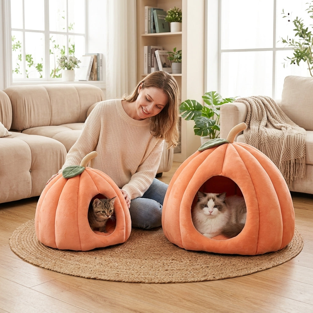 Catvera Pumpkin Cat Cave Bed - Perfect Size for Every Cat