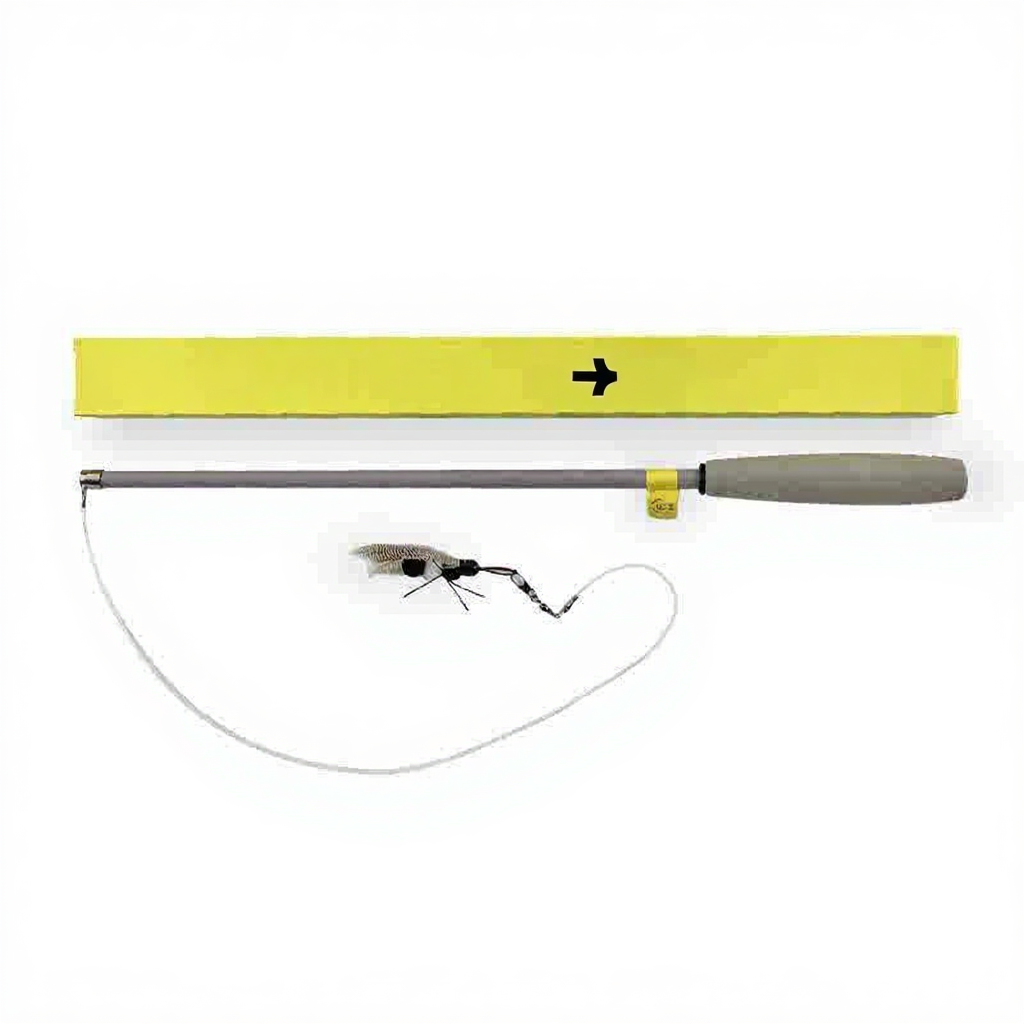 Catvera Retractable 180cm Cat Teaser - Image 1|||PROMPT|||Cleaned image. Original analysis: Found brand name 'Hunting-master' printed on the yellow packaging box at the top of the image, along with decorative illustrations and Japanese text