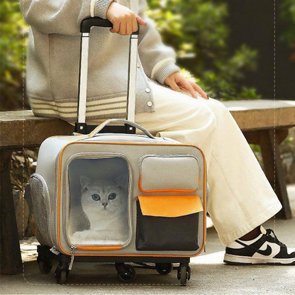 Catvera Rolling Wheeled Cat Carrier - Image 13|||PROMPT|||Cleaned image. Original analysis: Found brand name/logo on the pet carrier bag itself - appears to be embossed or printed on the fabric of the carrier