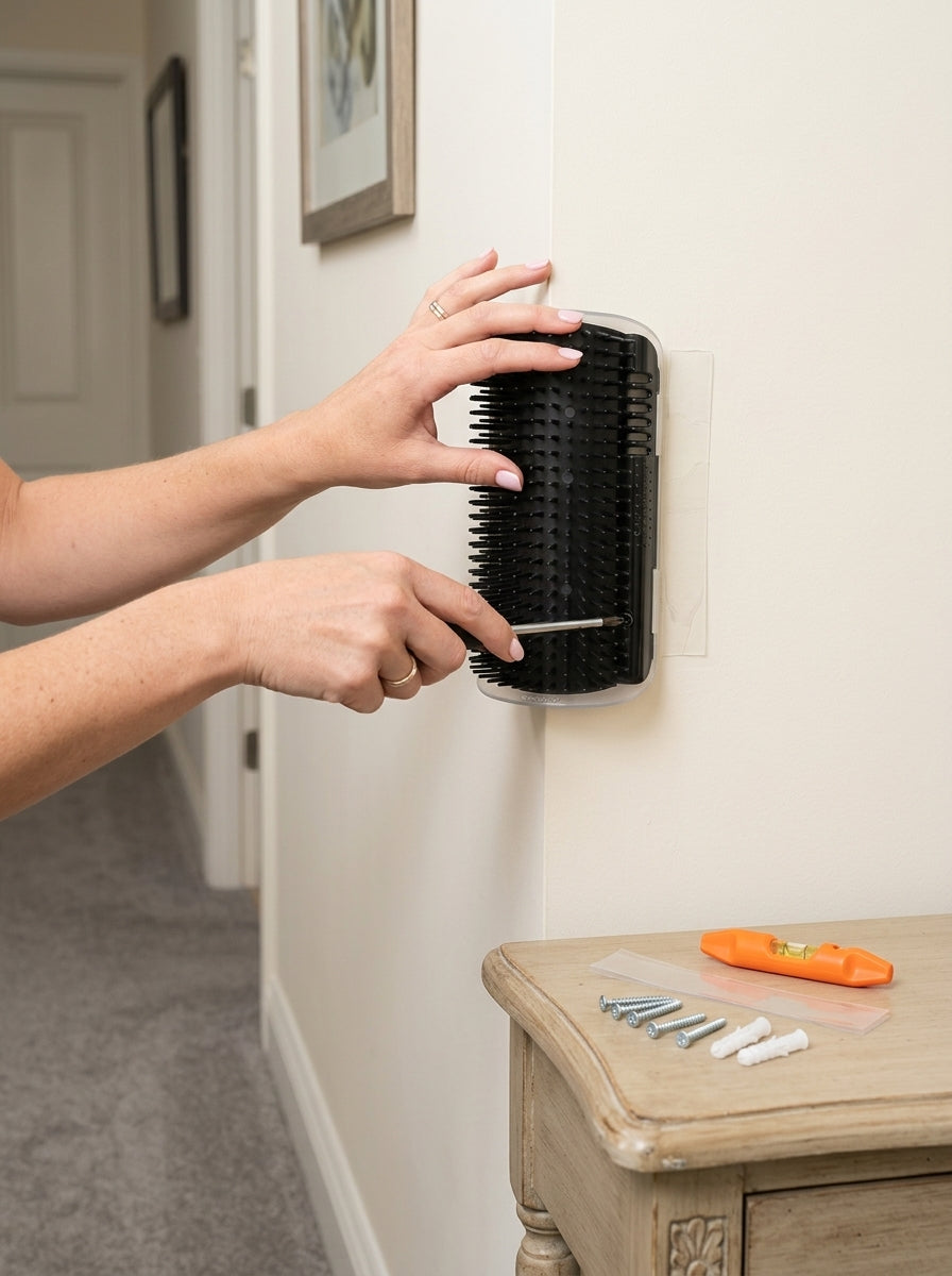 Catvera Self Grooming Corner Brush - Secure Wall Installation