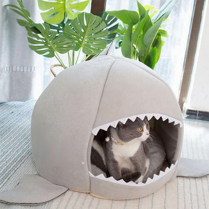 Catvera Shark Cave Cat Bed - Image 7|||PROMPT|||Cleaned image. Original analysis: found 1 watermark text overlay in the top left corner