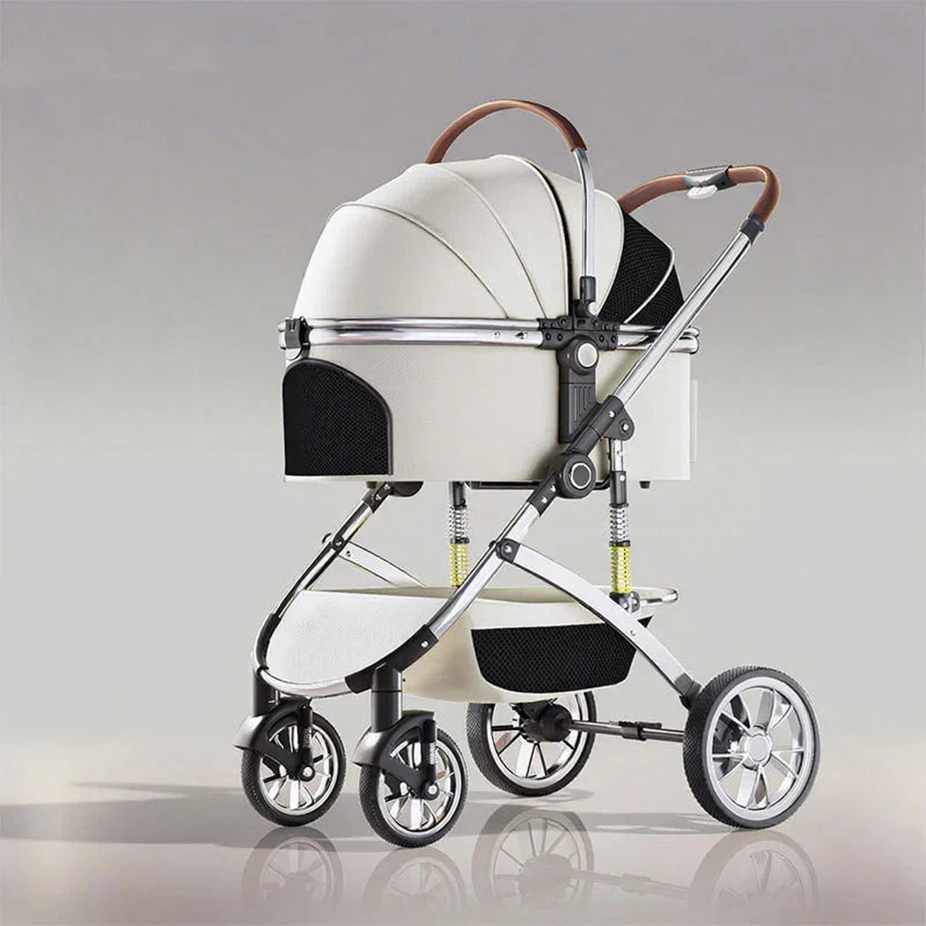 Catvera Shock-Absorbing Cat Stroller Carrier - Image 3|||PROMPT|||Cleaned image. Original analysis: found brand name 'Bello' printed on the stroller frame