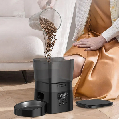 Catvera Smart Automatic Cat Feeder - Image 5|||PROMPT|||Cleaned image. Original analysis: Found 2 brand names: 'ROJECO' printed on the front of the pet feeder device, and 'Easy to Observe' text overlay at the top of the image