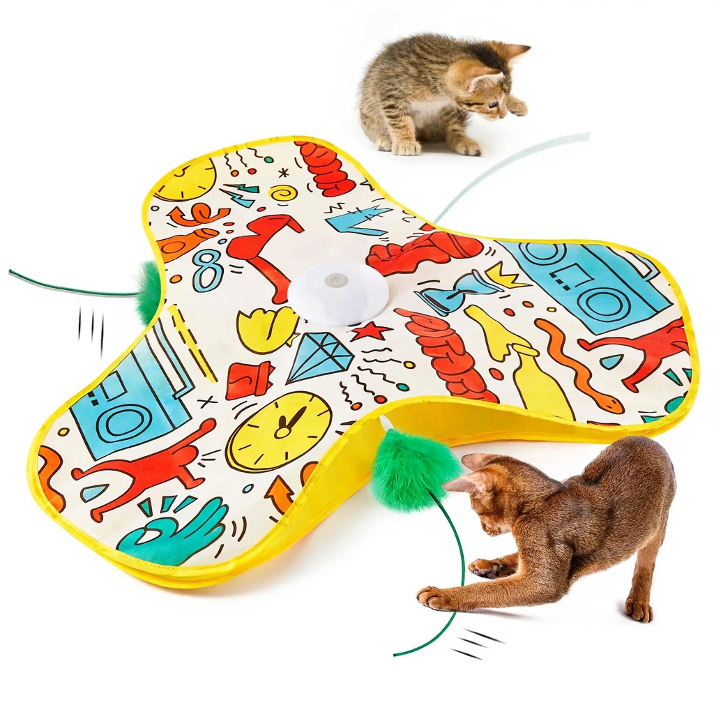 Catvera Smart Hide Seek Cat Toy - Image 7|||PROMPT|||Cleaned image. Original analysis: Found 1 brand name visible on the product - a red tag/label with text on the right side of the toy mat