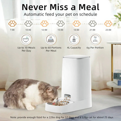 Catvera Smart WiFi Automatic Pet Feeder - Image 2|||PROMPT|||Cleaned image. Original analysis: Found 1 brand name/logo on the automatic pet feeder product itself