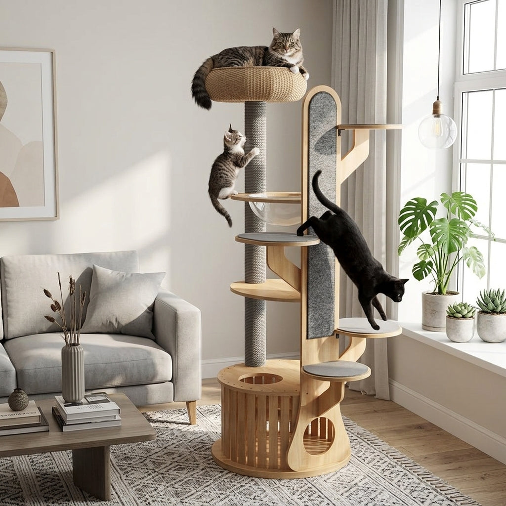 Catvera Solid Wood Cat Climbing Tree - Multi-Level Adventure Zones
