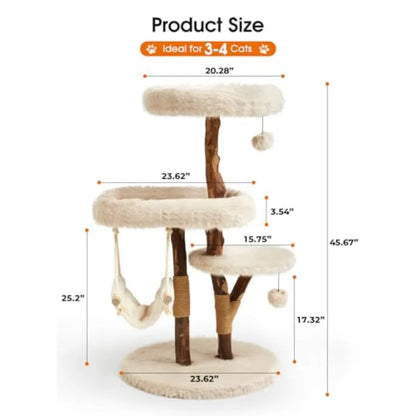 Catvera Solid Wood Cat Tree Tower - Image 3|||PROMPT|||Original clean product image