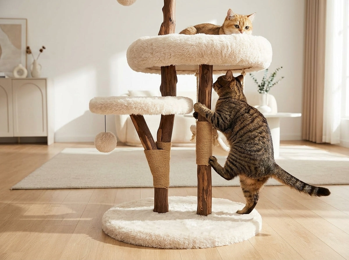 Catvera Solid Wood Cat Tree Tower - Built to Handle Your Most Active Cats