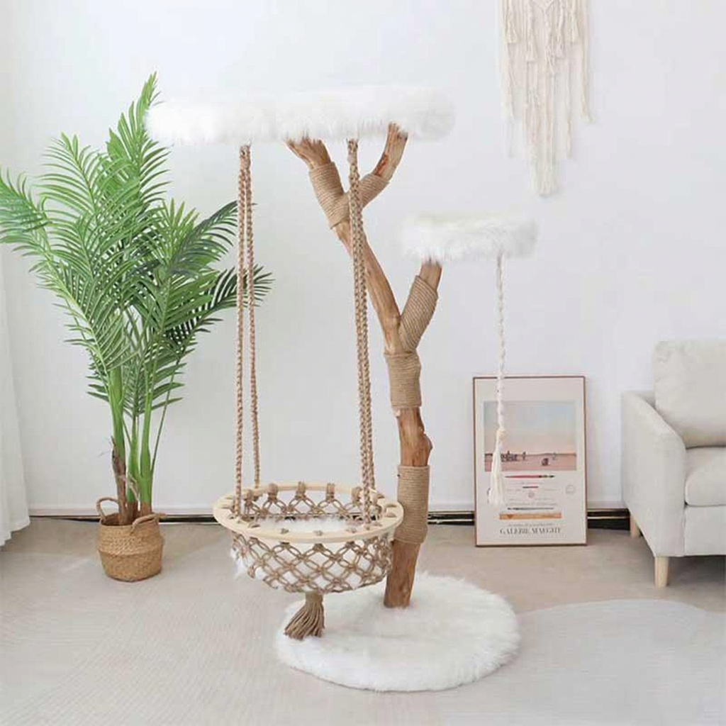 Catvera Solid Wood Cradle Cat Tree - Image 7|||PROMPT|||Cleaned image. Original analysis: found 1 brand name on framed artwork and 1 watermark/text overlay on poster