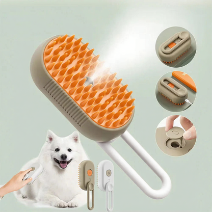 Catvera Steam Grooming Brush Sprayer - Image 1|||PROMPT|||Cleaned image. Original analysis: Found brand name 'BELLO' embossed/printed on the product brushes themselves (visible on both the orange and white brush handles), and watermark text on the product