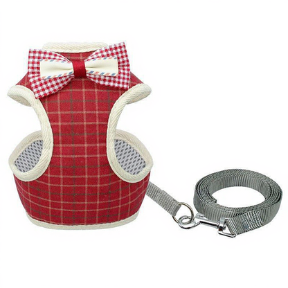 Catvera Striped Bowtie Cat Harness Vest - Image 4|||PROMPT|||Cleaned image. Original analysis: Found 2 brand names/text elements on the product: 'Bonjour!' and 'Merci!' printed on the bow tie label at the top of the harness