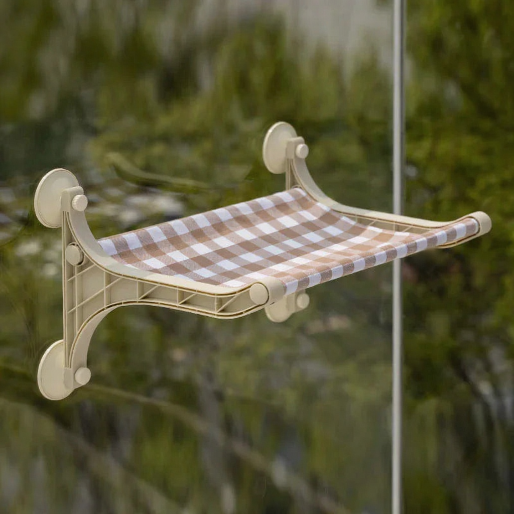 Catvera Suction Cup Window Cat Hammock - Image 4|||PROMPT|||Cleaned image. Original analysis: Found 1 brand name/logo on the product - a small red logo/mark visible on the right side of the fabric awning