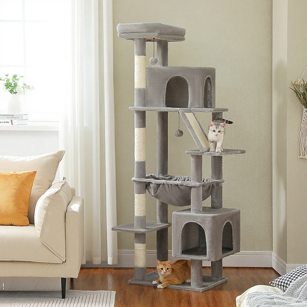 Catvera Tall Multi-Level Cat Tree - Image 1|||PROMPT|||Cleaned image. Original analysis: found 1 text watermark overlay on the left side of the image