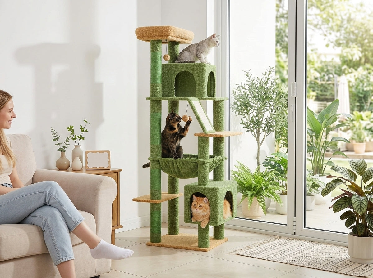 Catvera Tall Multi-Level Cat Tree - Keeps Indoor Cats Active and Entertained