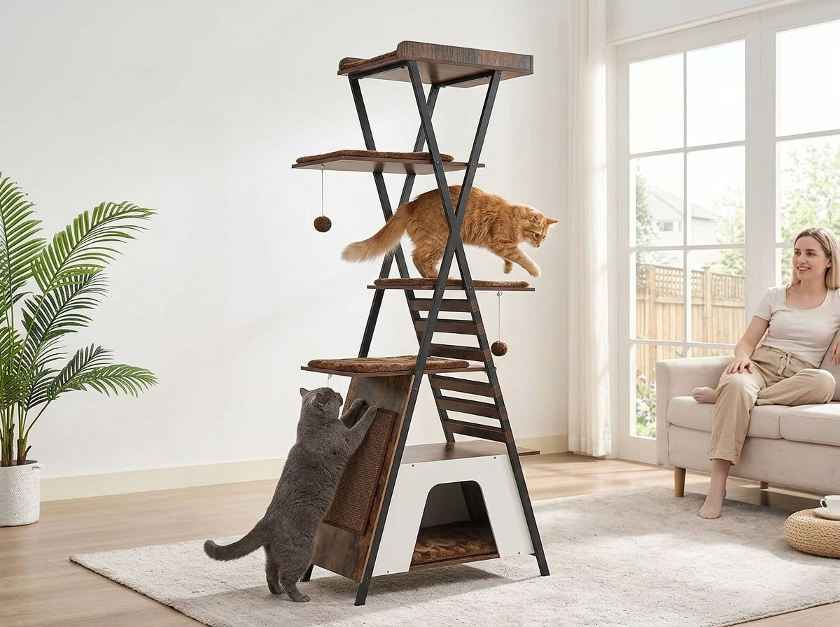 Catvera Tall Multi-Level Cat Tree Tower - Built to Handle Your Most Active Cats