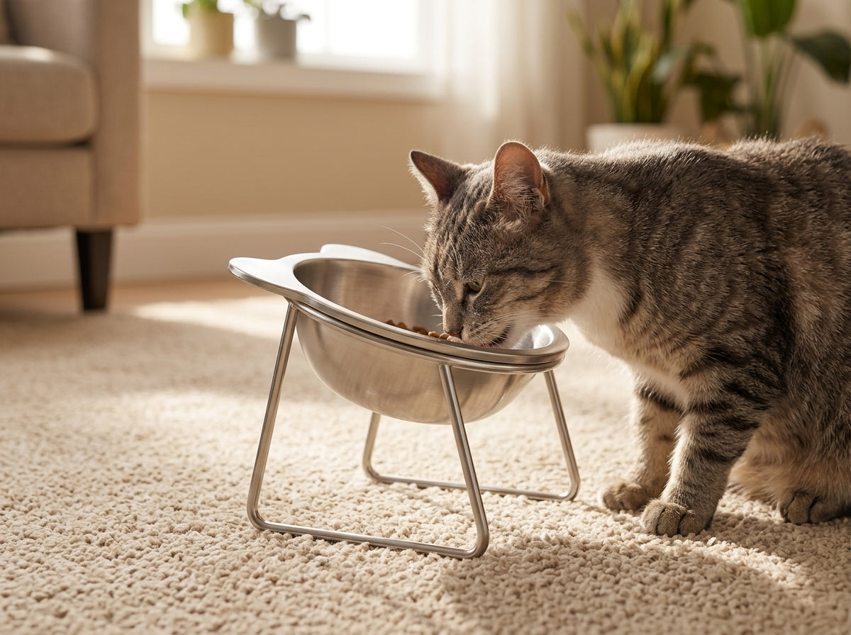 Catvera Tilted Elevated Cat Bowl - Ergonomic Health Benefits