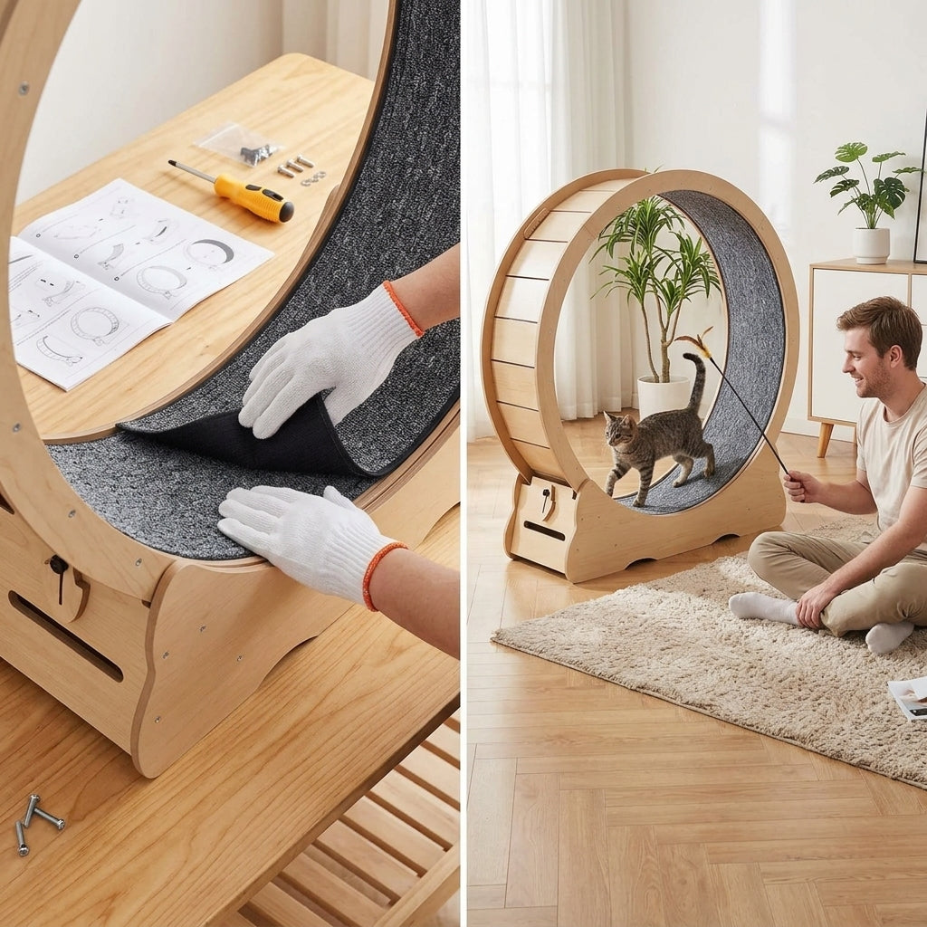 Catvera Wooden Cat Exercise Wheel - Easy Assembly & Maintenance