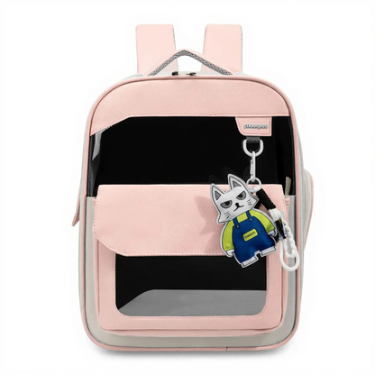 Hands-Free Adventure Pet Carrier Backpack - Image 10|||PROMPT|||Cleaned image. Original analysis: Found 2 brand names/logos: 'iPet' text label with cat icon on the front pocket, and 'iPet' branding on the keychain charm attached to the backpack