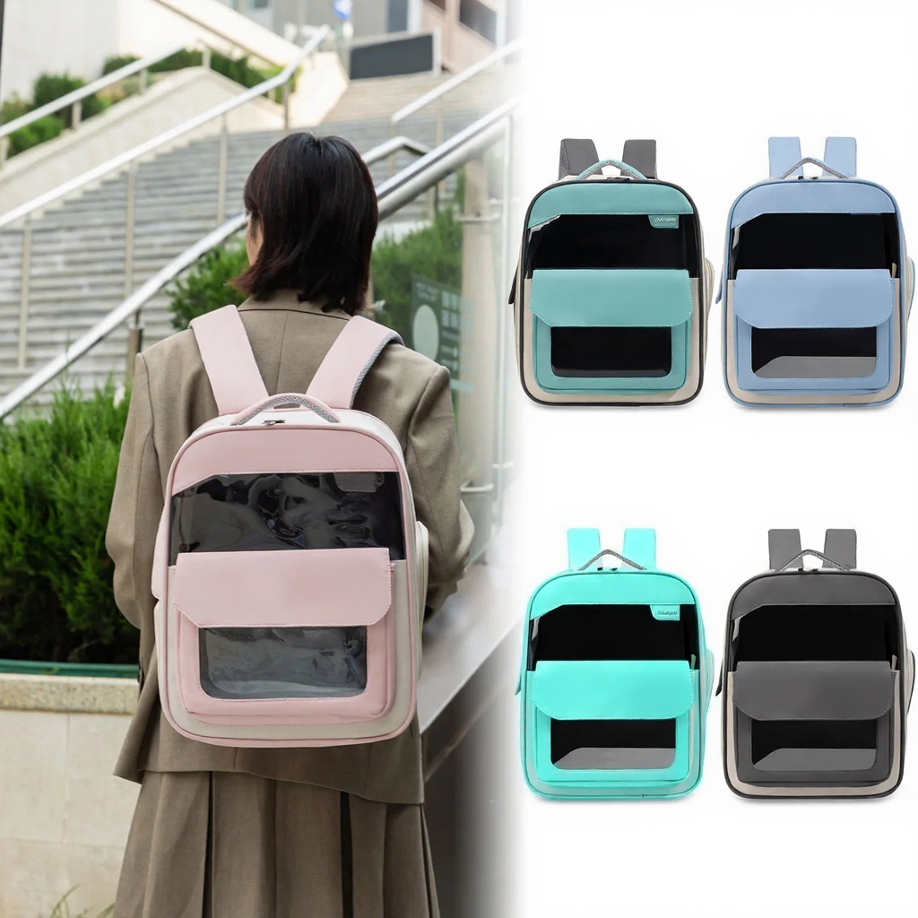 Hands-Free Adventure Pet Carrier Backpack - Image 4|||PROMPT|||Cleaned image. Original analysis: Found 'iPet' brand name and logo on multiple backpacks, plus decorative character keychains with branding
