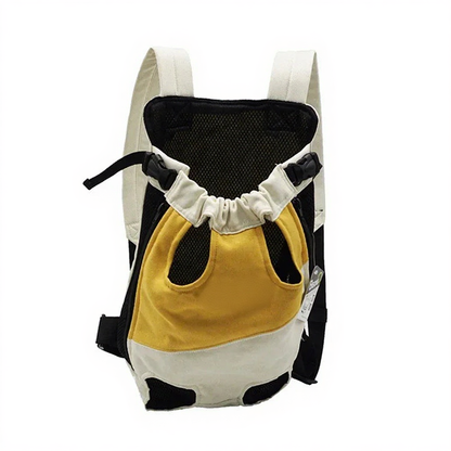 Hands-Free Canvas Pet Backpack Carrier - Image 9|||PROMPT|||Cleaned image. Original analysis: Found 1 brown leather patch label on the front of the carrier that appears to contain branding/company name