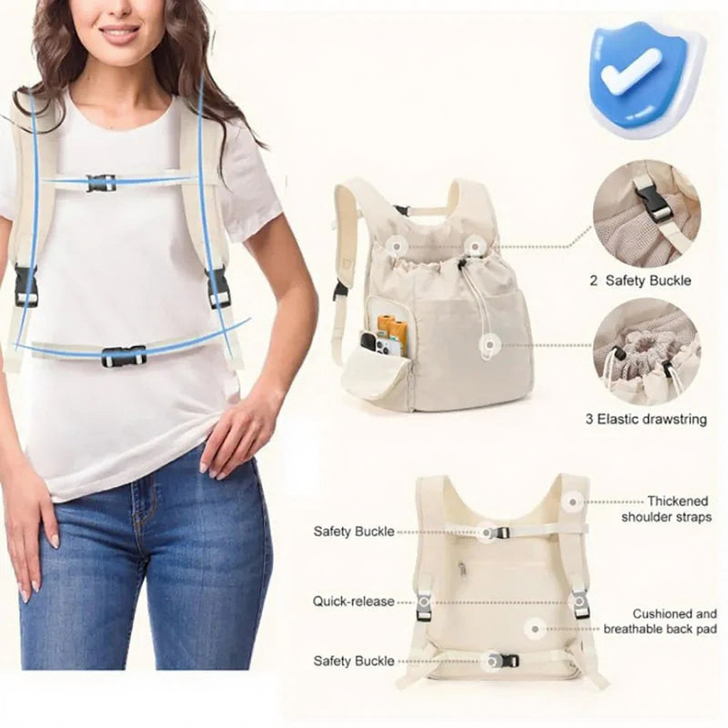 Hands-Free Front Chest Pet Carrier - Image 4|||PROMPT|||Cleaned image. Original analysis: found 1 brand name and multiple informational text overlays; the word 'SUPER SAFETY' appears as a header, along with product feature labels and design callouts