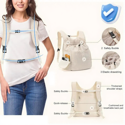 Hands-Free Front Chest Pet Carrier - Image 4|||PROMPT|||Cleaned image. Original analysis: found 1 brand name and multiple informational text overlays; the word 'SUPER SAFETY' appears as a header, along with product feature labels and design callouts
