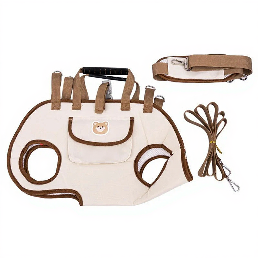 Horizontal Dog Carrier Crossbody Backpack - Image 7|||PROMPT|||Cleaned image. Original analysis: Found 1 brand name printed directly on the product - 'HIPIPET' text on the front pocket of the pet carrier bag
