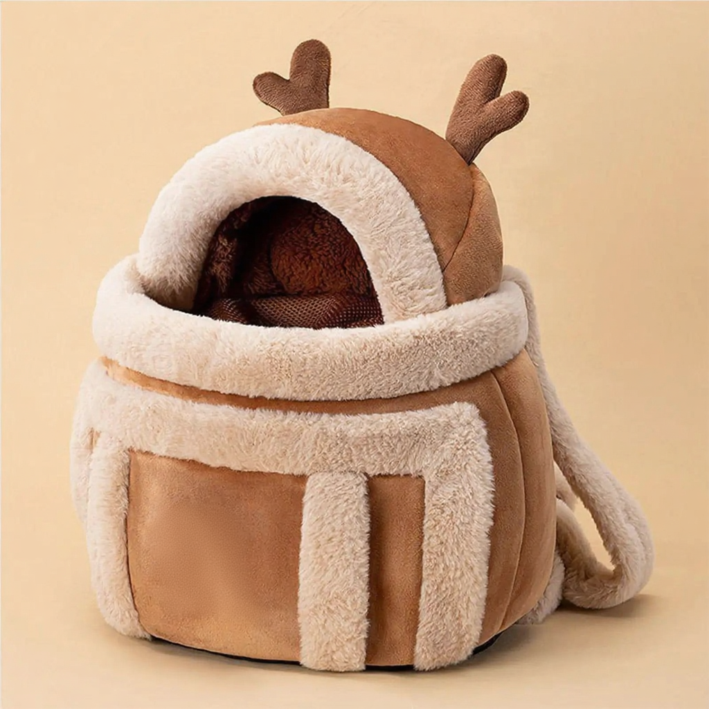 Reindeer Winter Cat Carrier Bed - Image 1|||PROMPT|||Cleaned image. Original analysis: found 1 text overlay on the product - 'You're on the way' printed on the front pocket with a reindeer illustration